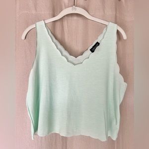 Topshop Mint Green Scalloped Cropped Tank